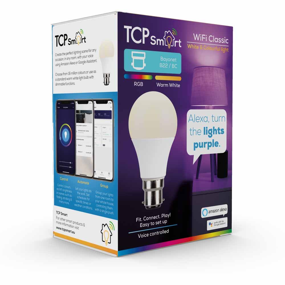 TCP 1 pack Bayonet B22/BC LED 806lm RGB-W A-Shape Smart WiFi Light Bulb Image 1