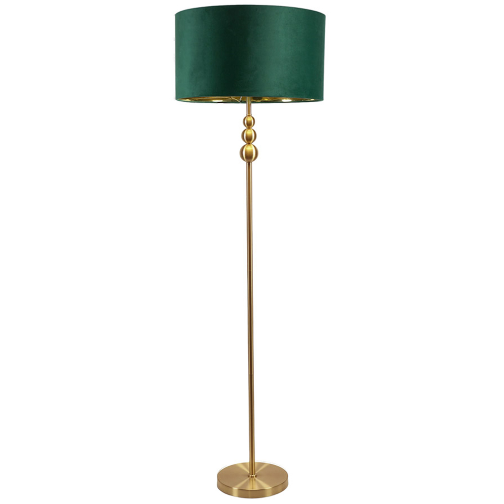 ValueLight Marissa Forest Green Velvet Gold Inner Shade Gold Stacked Ball LED Floor Lamp Image 1