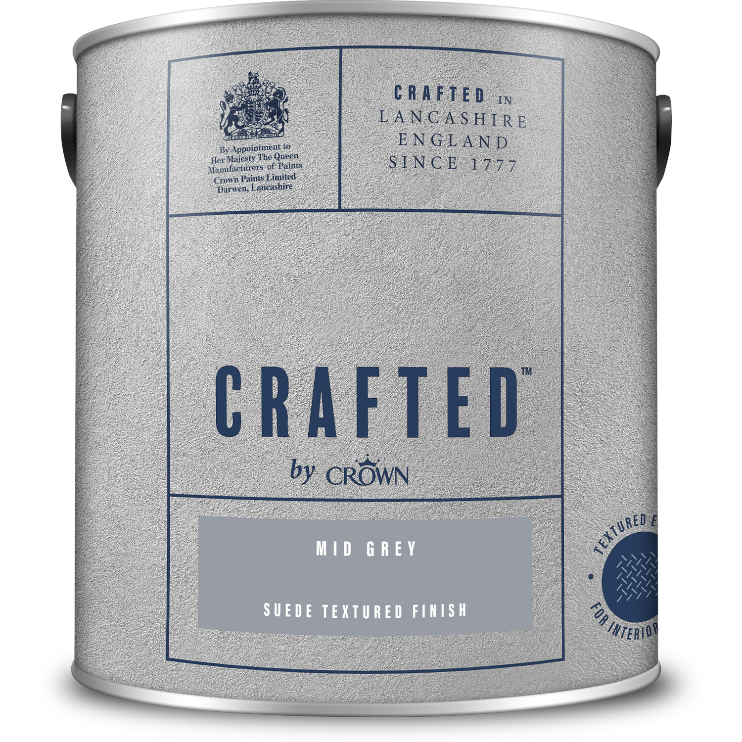 Crown Crafted Walls Mid Grey Suede Textured Finish Paint 2.5L Image 2
