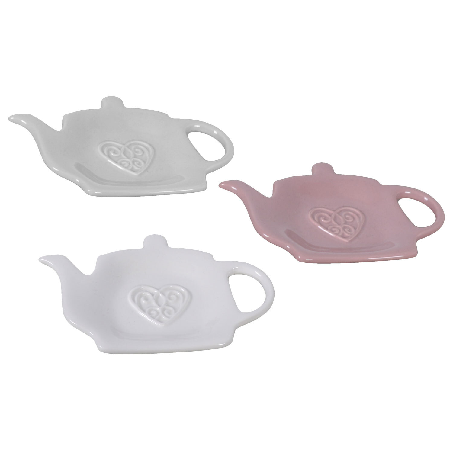 Single Embossed Heart Ceramic Teabag Tidy in Assorted styles Image 1