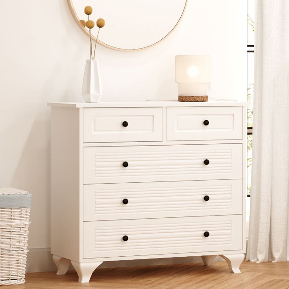 Evu Elise 5 Drawer White Chest of Drawers Image 4