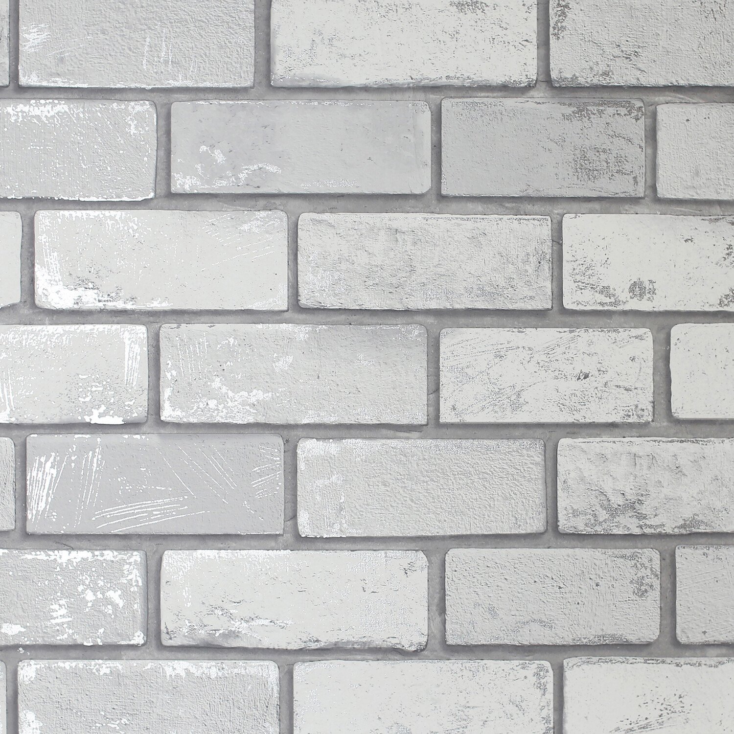 Metallic Brick Wallpaper - White Silver Image 1