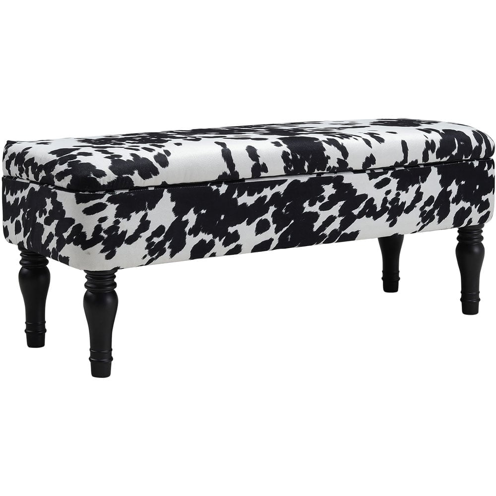 Living and Home Cow Print Upholstered Storage Bench Image 2