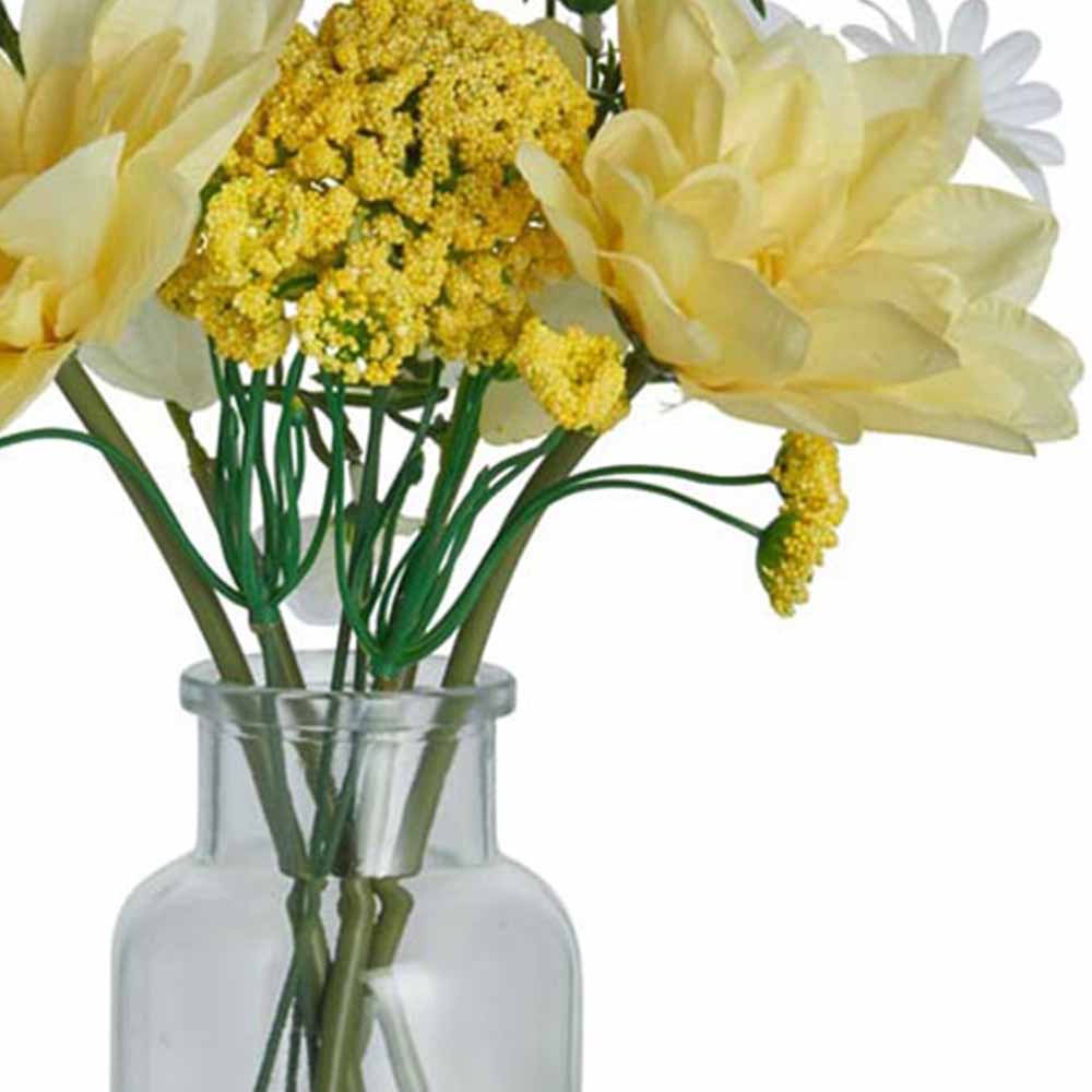 Wilko Spring Meadow Faux Yellow Dahlia Flowers in Glass Vase Image 6
