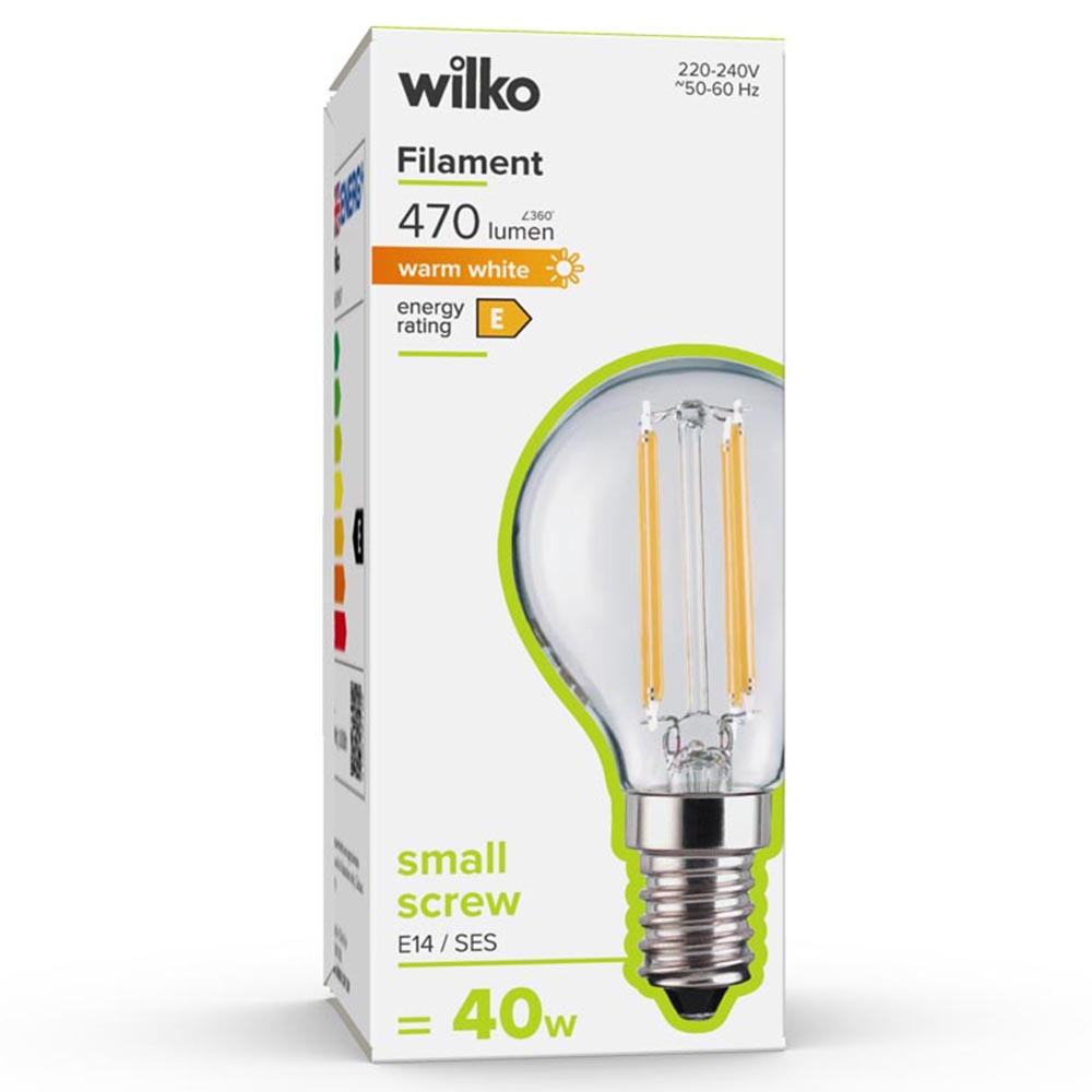 Wilko 1 Pack Small Screw E14/SES LED Filament 470 Lumens Round Light Bulb Image 1