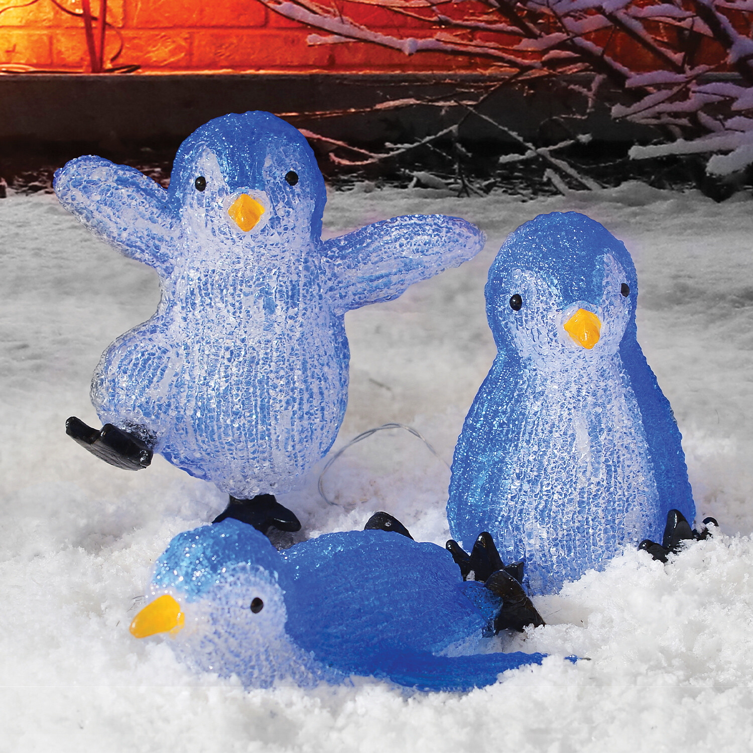 Set of 3 Acrylic LED Sliding Penguins - Blue Image 1