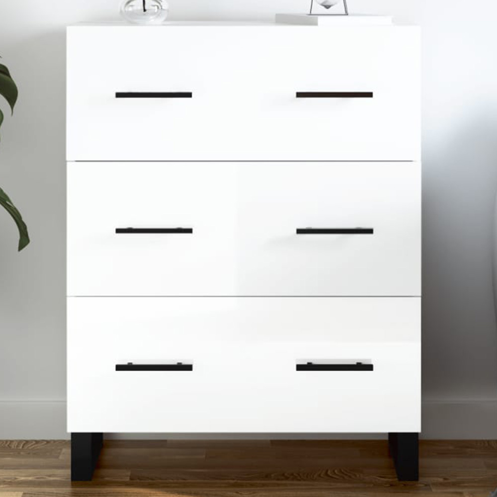 vidaXL 3 Drawer High Gloss White Sideboard Image 1