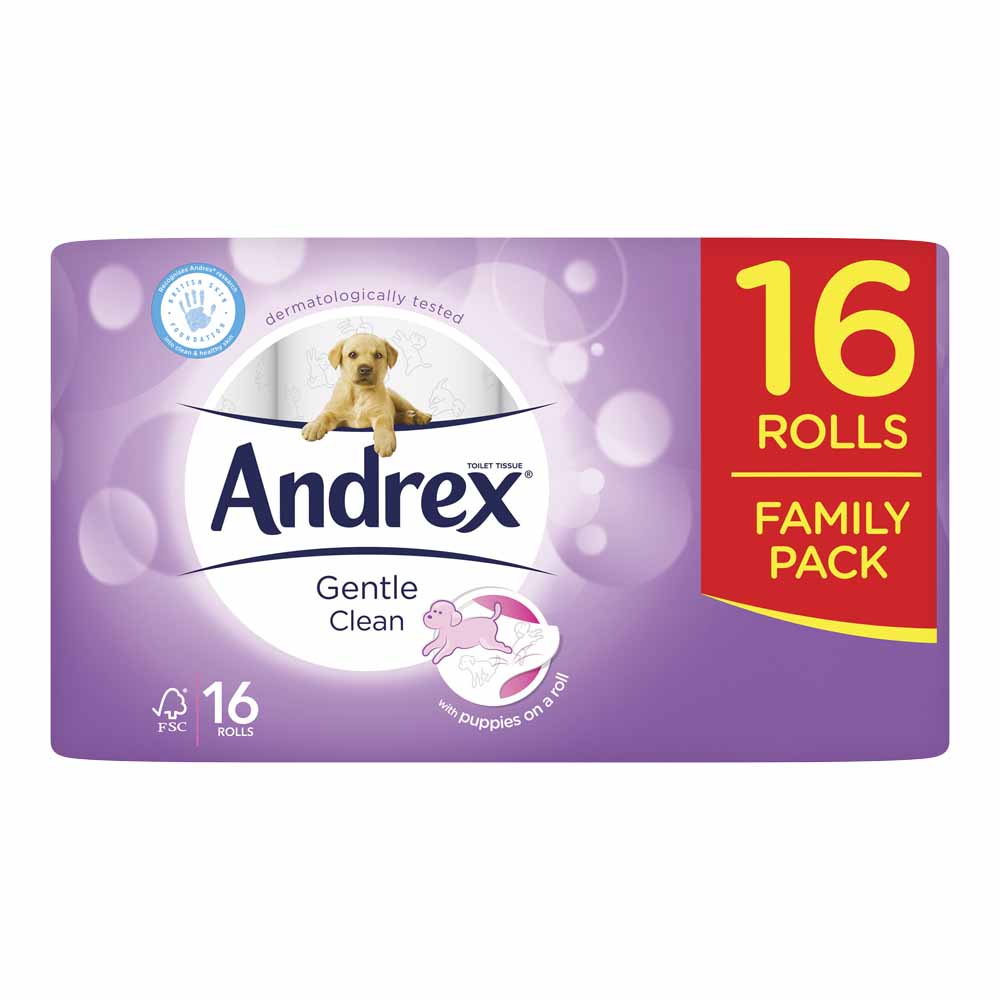 Andrex Gentle Clean Family Bathroom Tissue 16 Roll Image 1