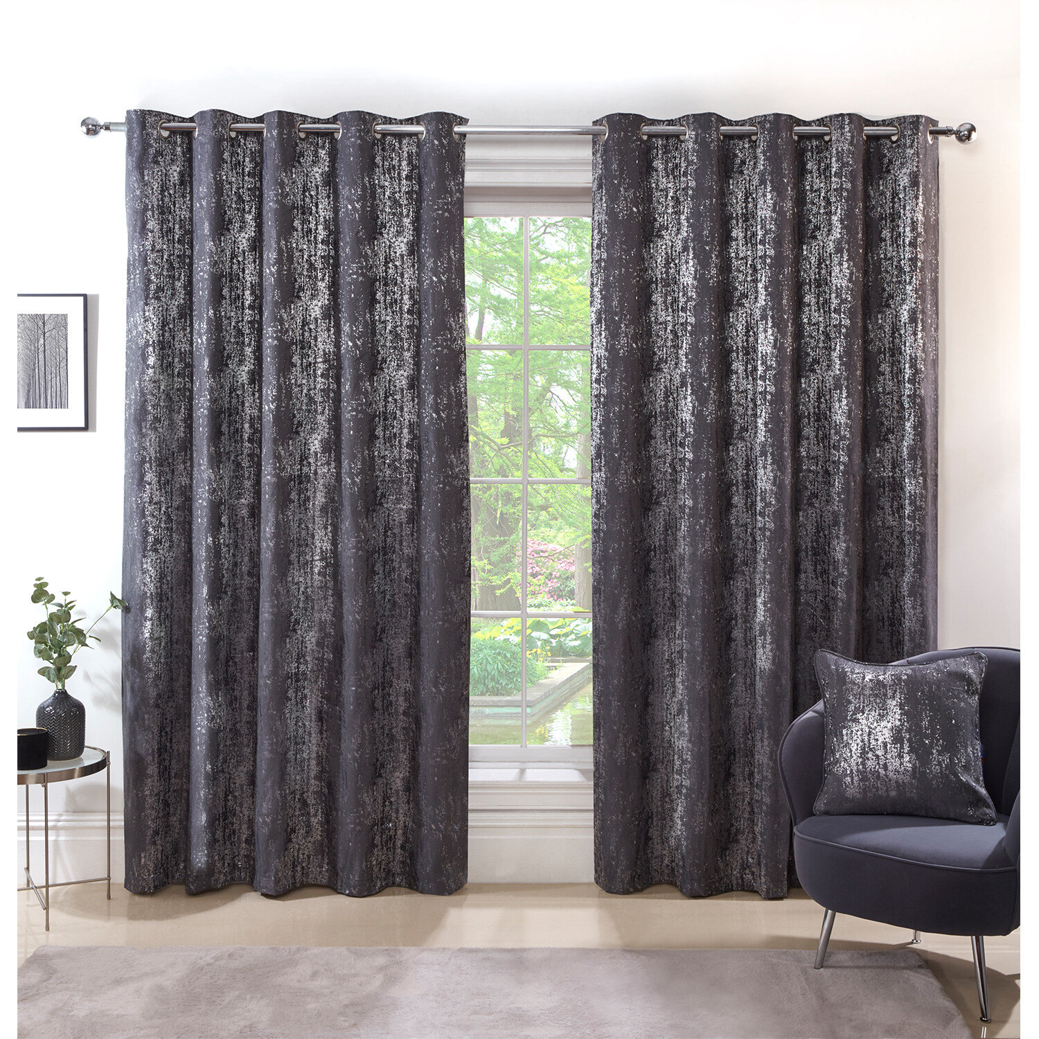Divante Agadir Charcoal Jacquard Eyelet Curtains 168 x 187cm Image 1