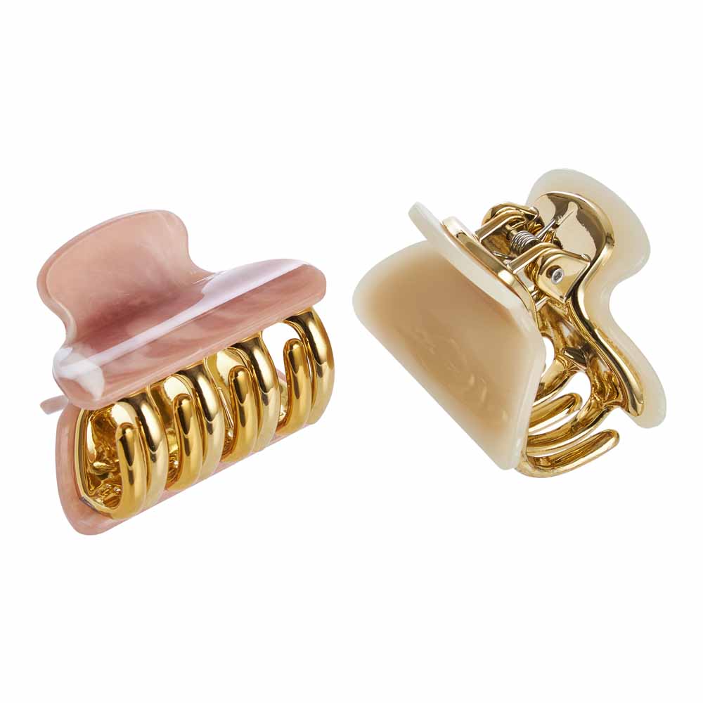 Pearl Fashion Hair Claws Pink & Beig 2 Pack Image 2