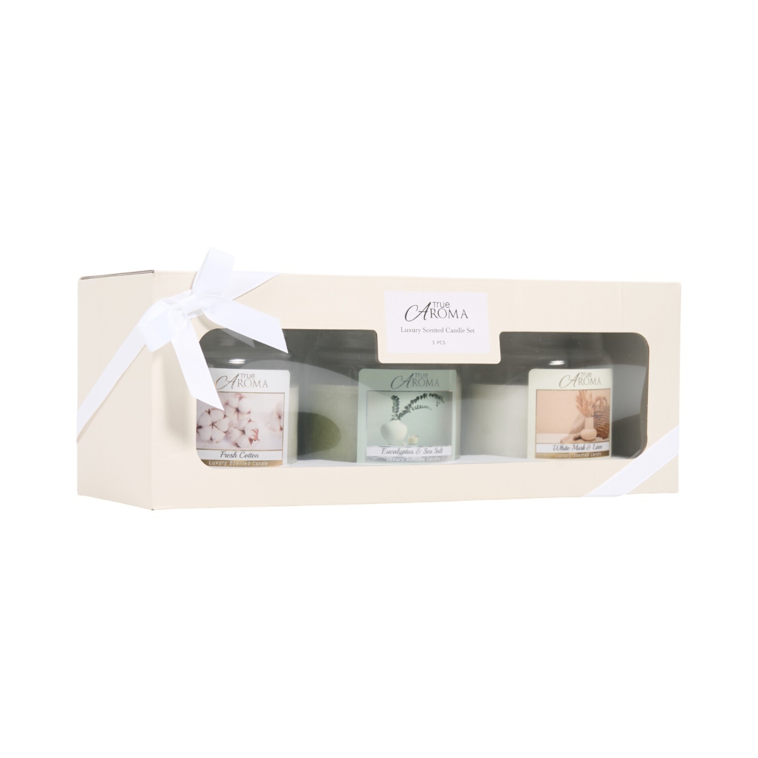 Pack of 3 Luxury Scented Mason Jar Candles Fresh Cotton White Musk & Linen Eucalyptus & Sea Salt Image 3