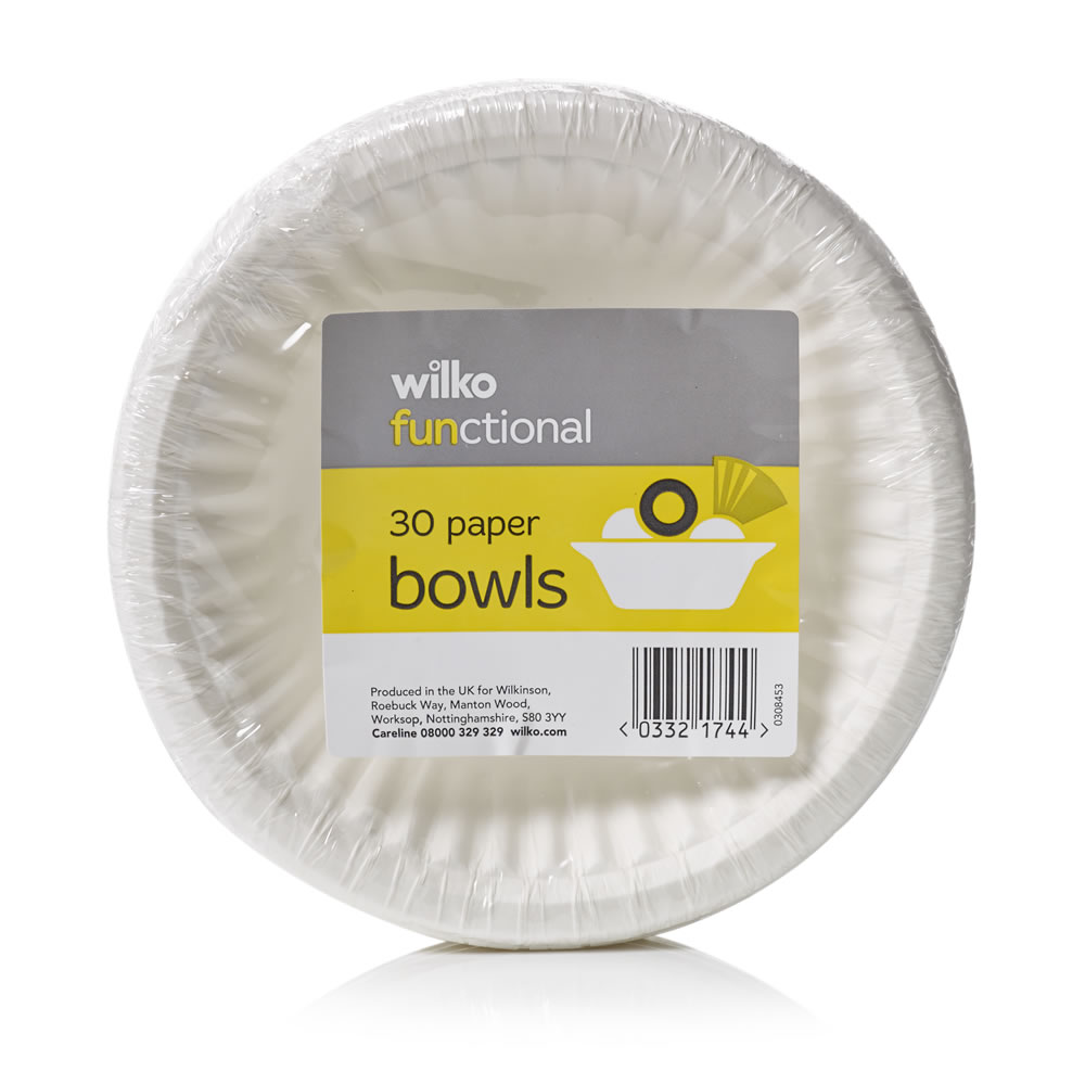 Wilko Paper Bowls White 30 pack Image