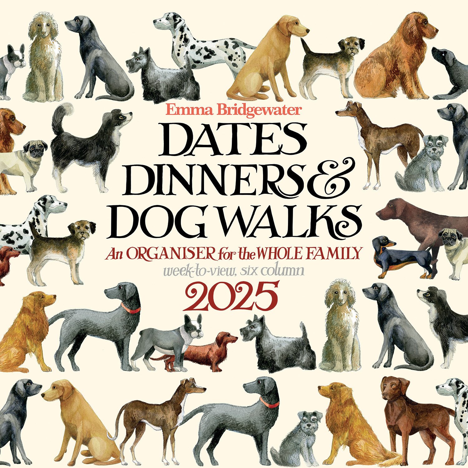 2025 Emma Bridgwater Dates Dinner and Dog Wall Planner Calendar Image