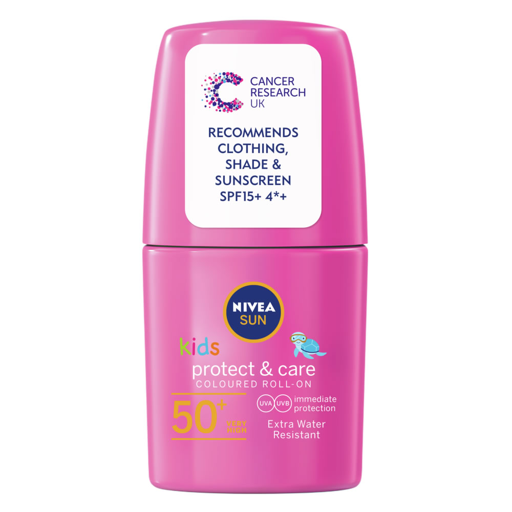 Nivea Sun Kids Pink Protect & Care Coloured Roll-O n Sun Cream SPF 50+ 50ml Image