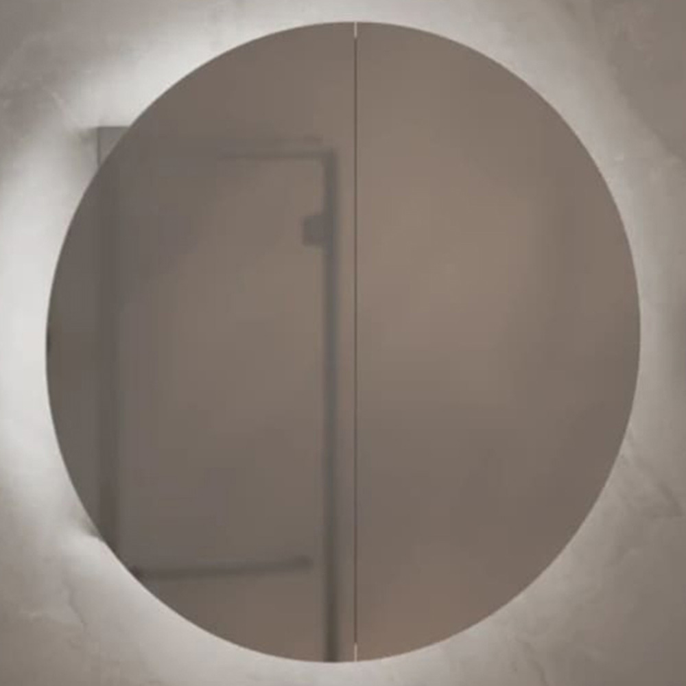 vidaXL 2 Door White Wooden Round Mirror Bathroom Cabinet Image 1