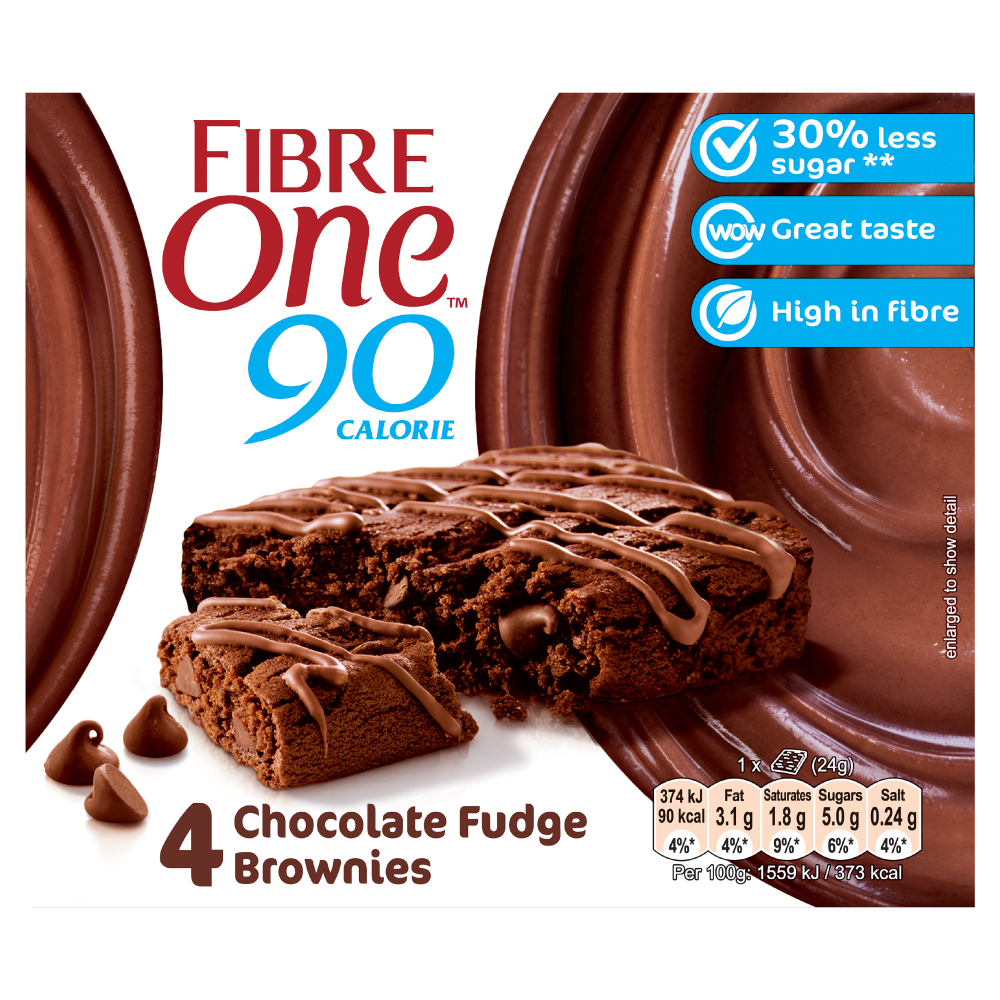 Fibre One 90 Calorie Chocolate Fudge Brownies 24g 4 Pack Image