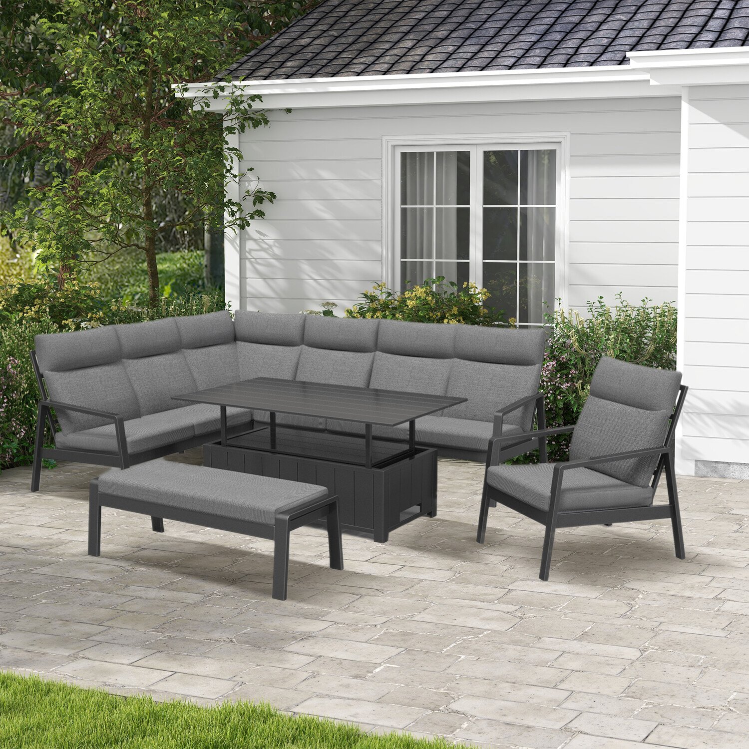 Malay 7 Seater Marseille High Back Corner Lounge Set Image 4
