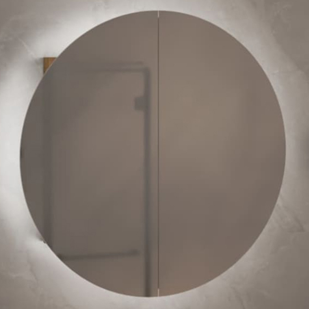 vidaXL 2 Door LED Round Mirror Oak Bathroom Cabinet Image 1