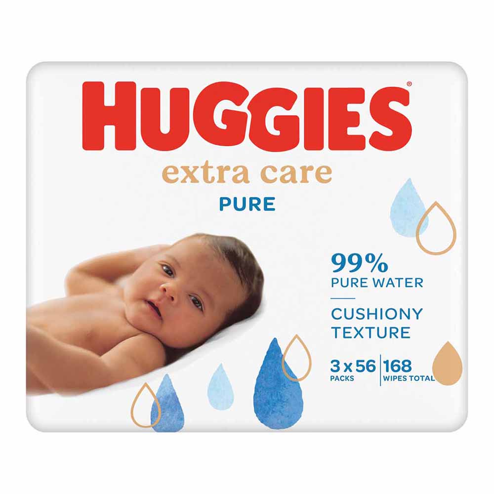 Huggies Pure Extra CareTriplo Baby Wipes 3 Pack 56 Wipes Image 1