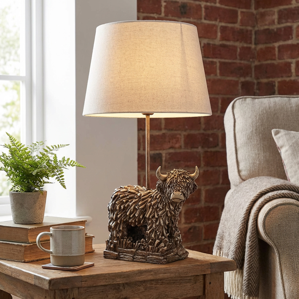 White and Antique Brass Effect Cow Table Lamp Image 5