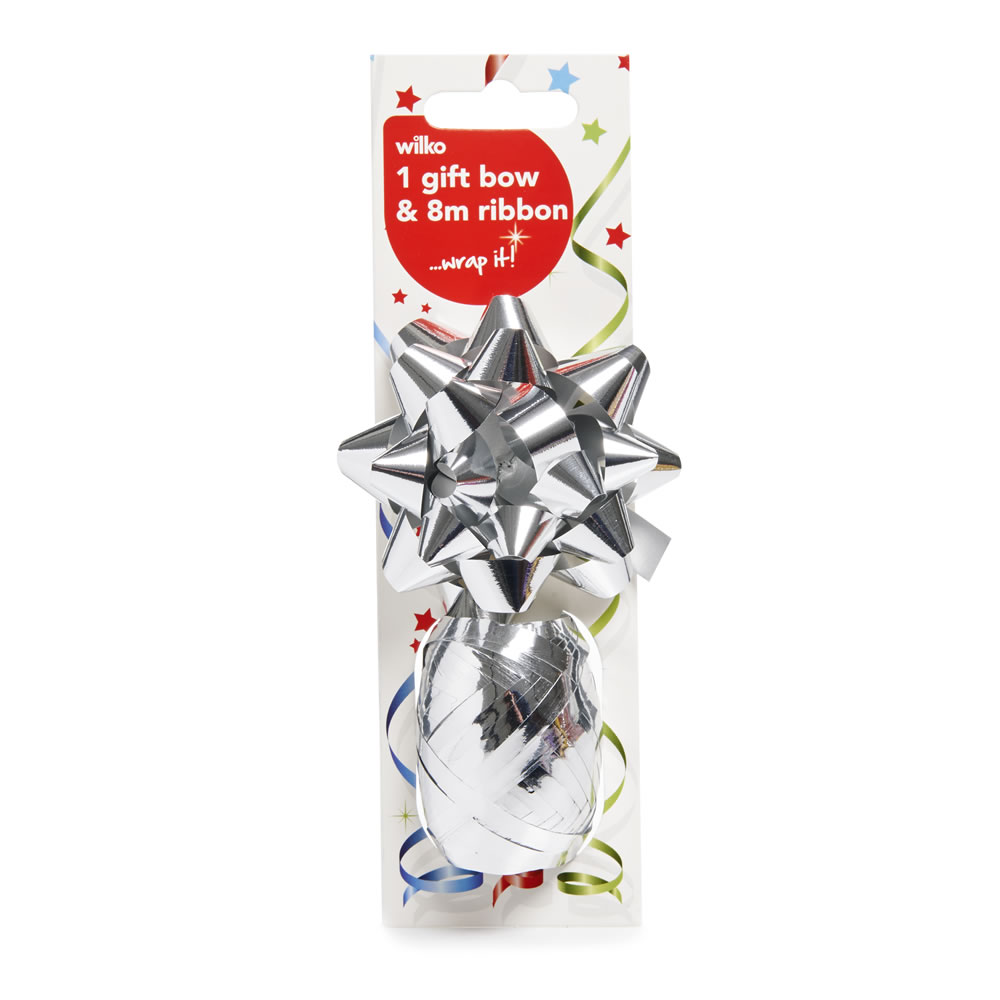 Wilko Silver Foil Ribbon and Bow Pack Image