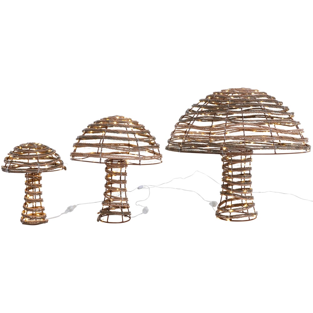 Charles Bentley Rattan Light Up Mushrooms Christmas Decoration 3 Pack Image 2