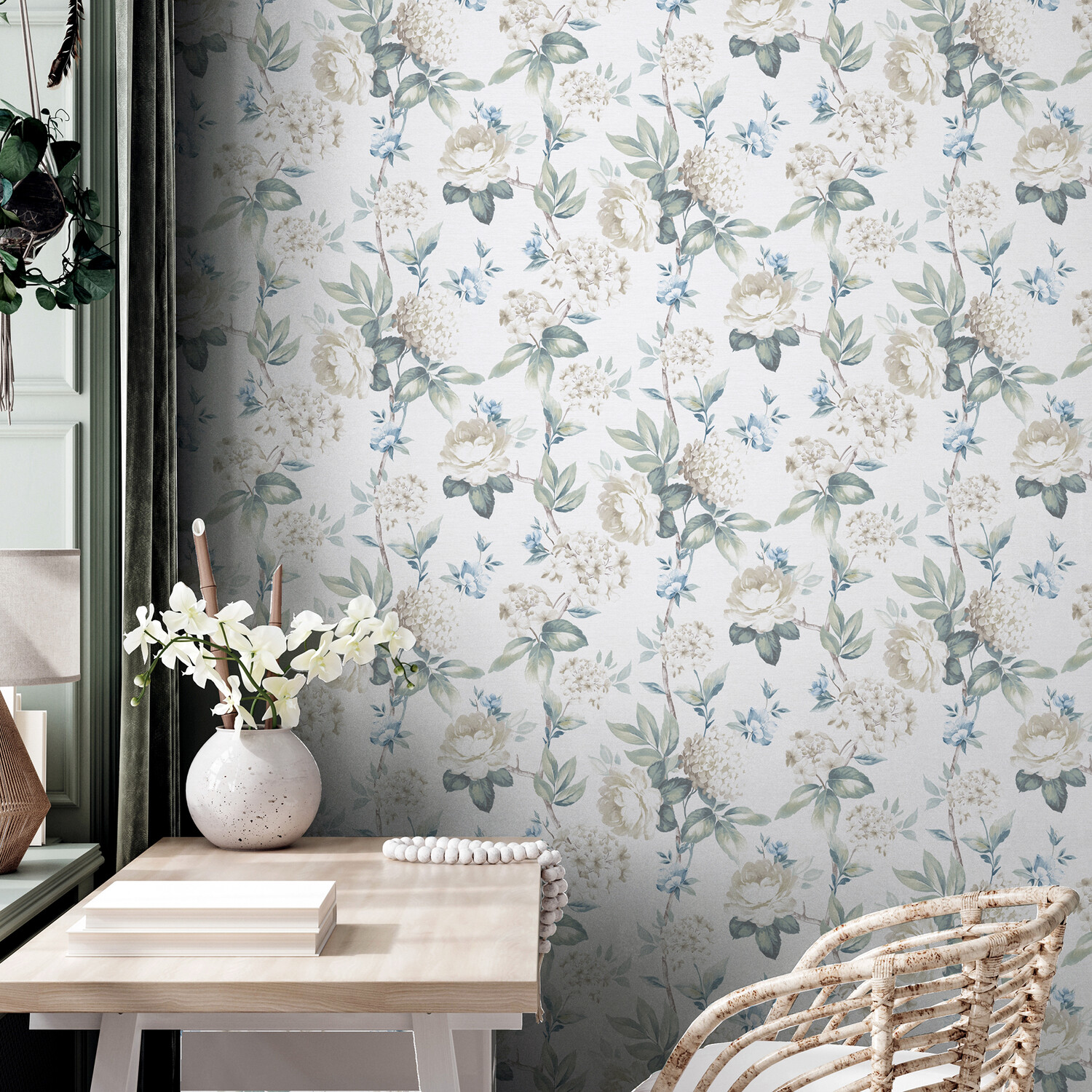 Keeka Floral Wallpaper - Blue and Cream Image 4