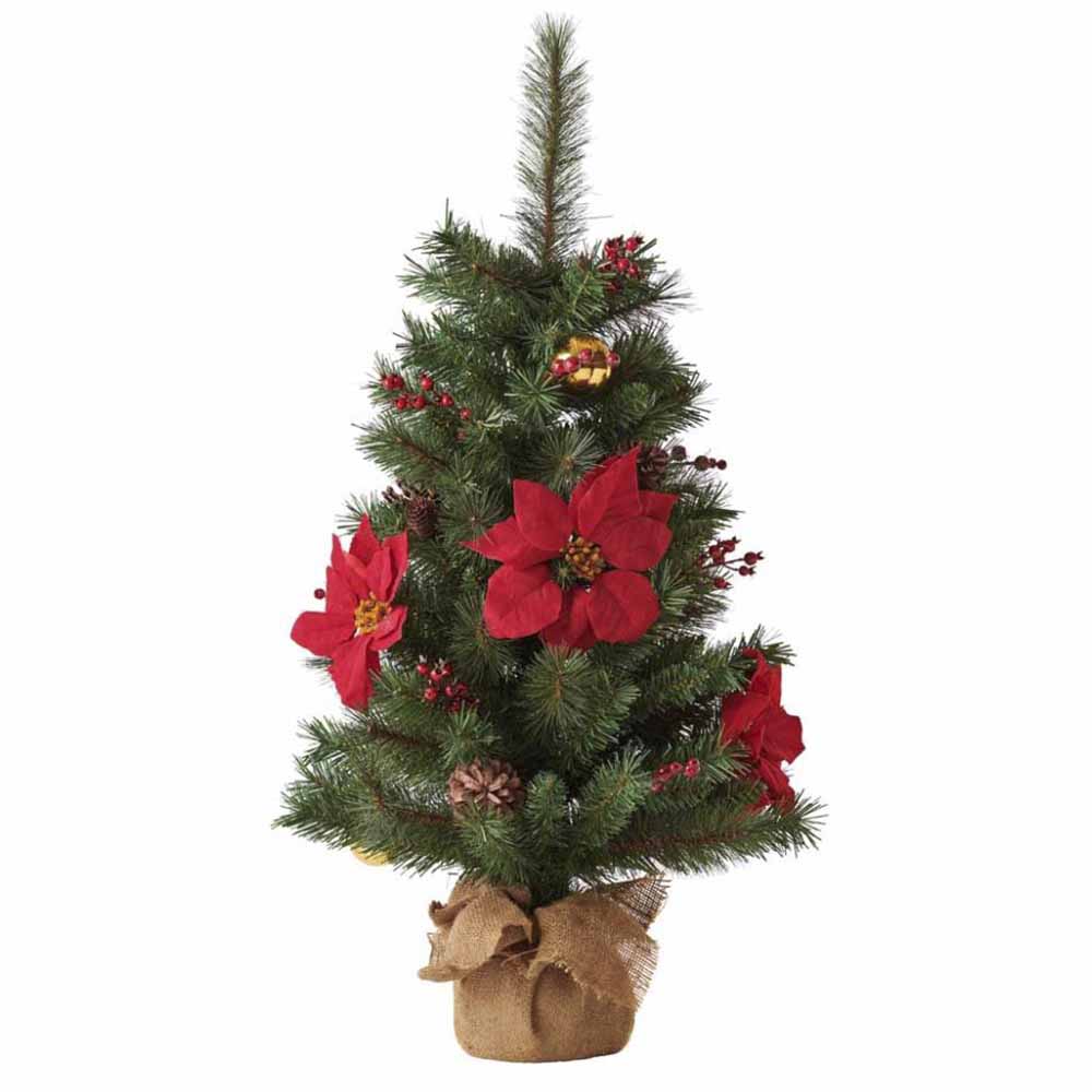 Wilko 3ft Poinsettia Decorated Artificial Christmas Tree Image 3