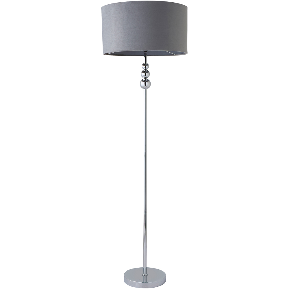 ValueLights Marissa Reni Grey Velvet Shade and Chrome Ball LED Floor Lamp Image 1