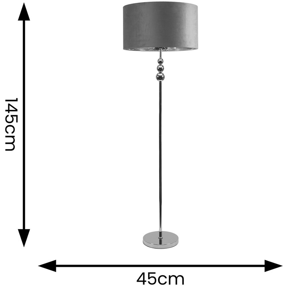 ValueLight Marissa Grey Velvet Chrome Inner Shade Chrome Stacked Ball LED Floor Lamp Image 7