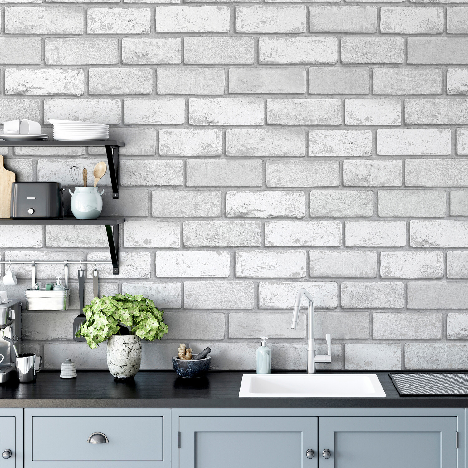 Metallic Brick Wallpaper - White Silver Image 6