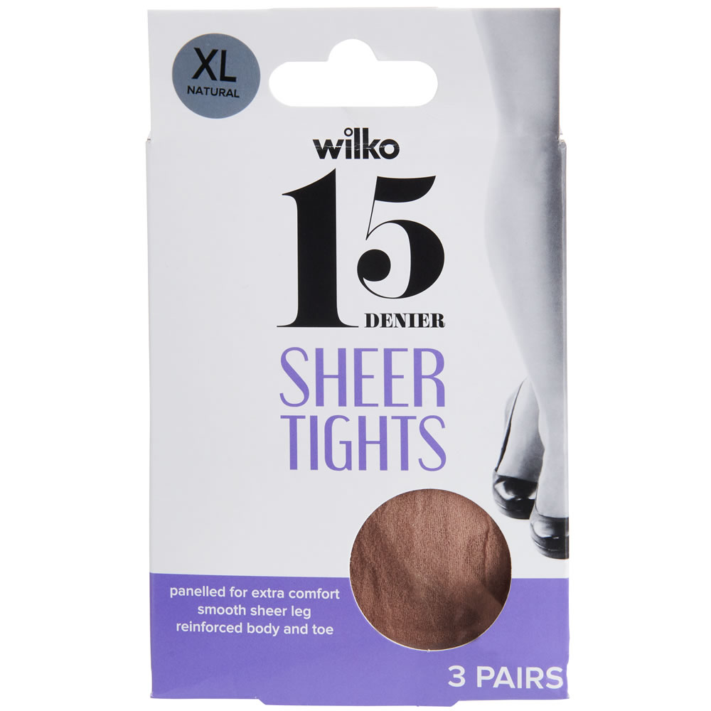 Wilko 15 Denier Smooth Knit Tights Natural Extra Large 3 pack Image