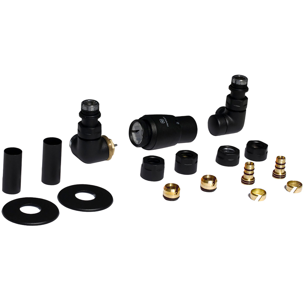 Terma Vario Heban Black Left Sided Vision 3 Axis Thermostatic Radiator Valve Set Image 1