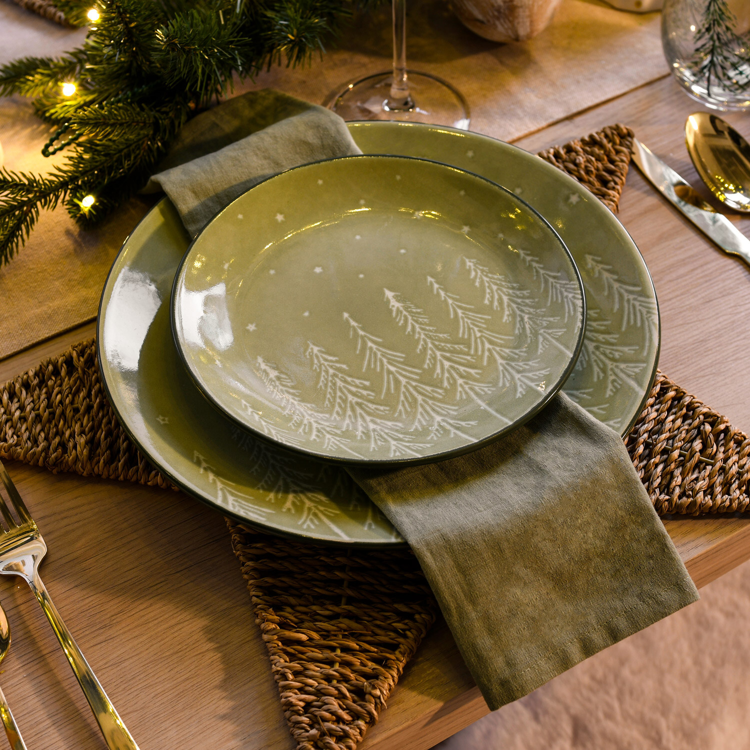 12 Piece Nordic Tree Dinner Set Sage Image 6