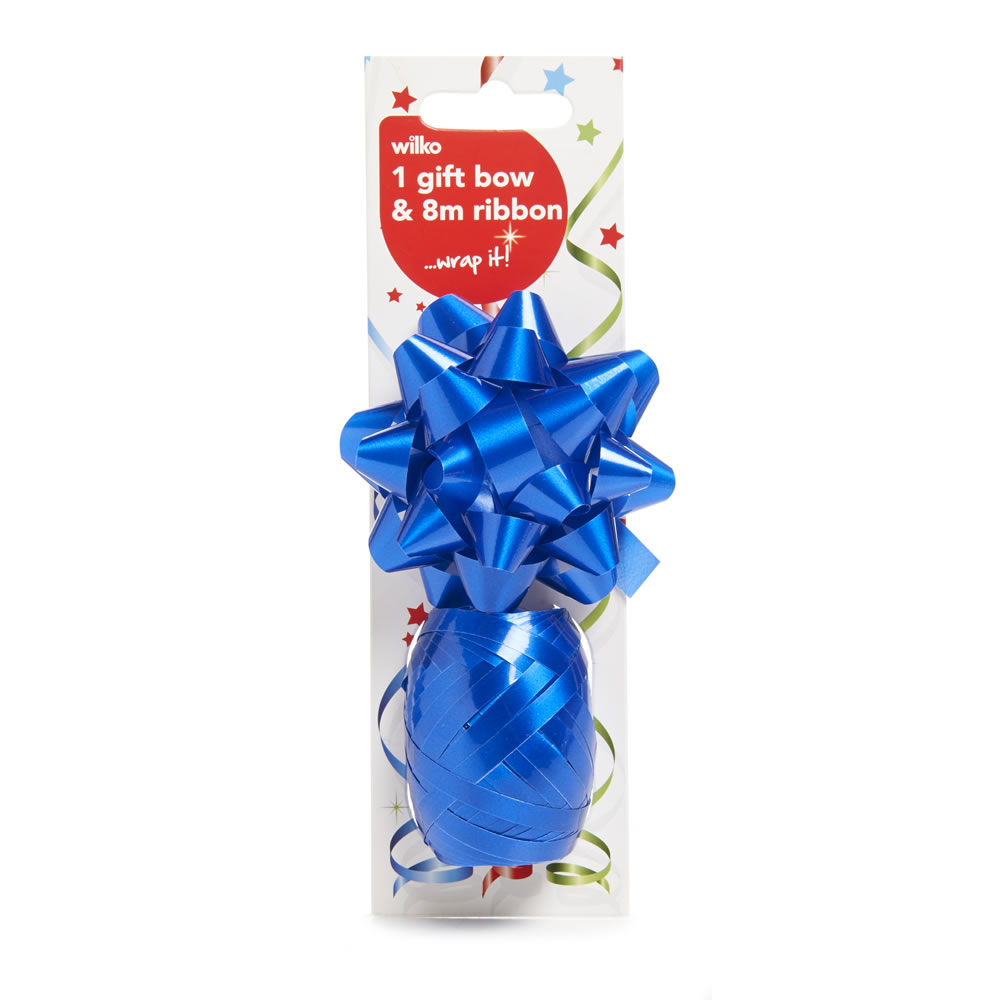 Wilko Blue Foil Ribbon and Bow Pack Image