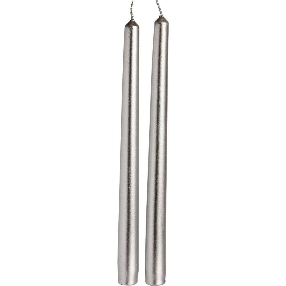 Wilko Silver Taper Candles 2 Pack Image 1
