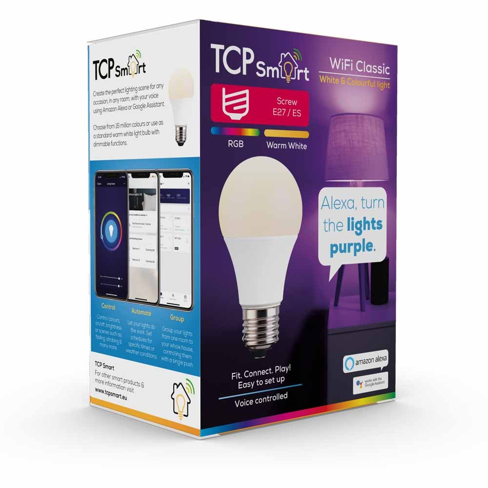 TCP 1 pack Screw E27/ES 9W 806lm RGB-W LED Classic Smart WiFi Light Bulb Image 1