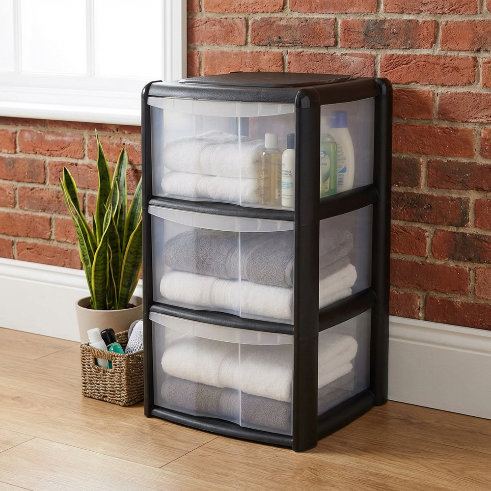 3 Drawer Black Tower Storage Unit Image 2