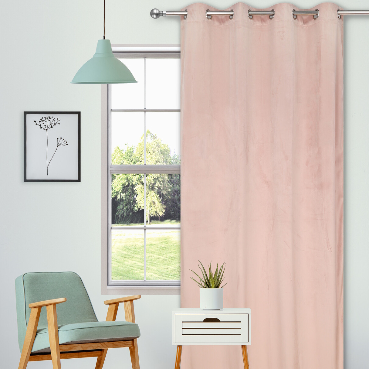 Neptune Velvet Panel Curtain Blush Image 1