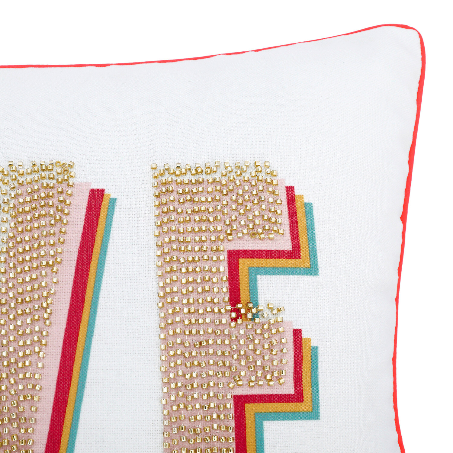 Divante Love Gold Beaded Cushion - White Image 2