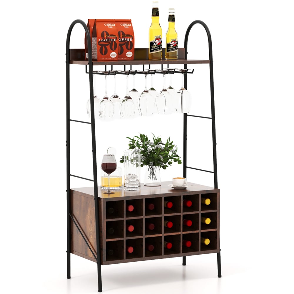 Costway 2 Shelf Rustic Brown Wine Rack Image 3