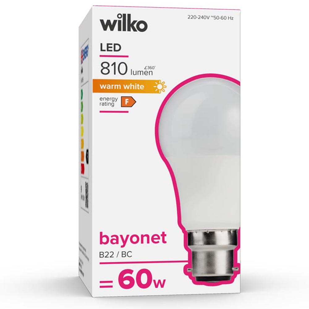 Wilko 1 Pack Bayonet B22/BC LED 810 Lumens Standard Light Bulb Image 1
