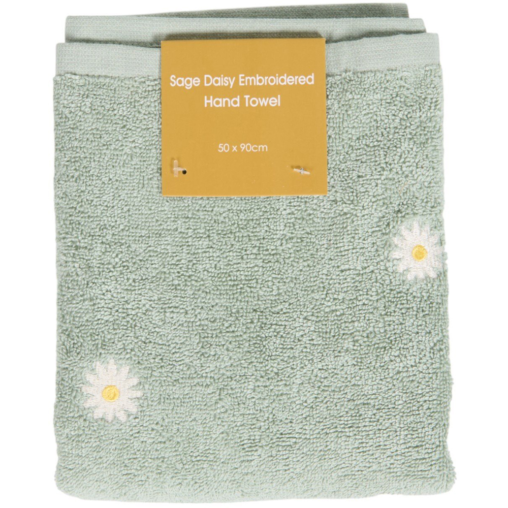 Daisy Embroidered Hand Towel Sage Image 1