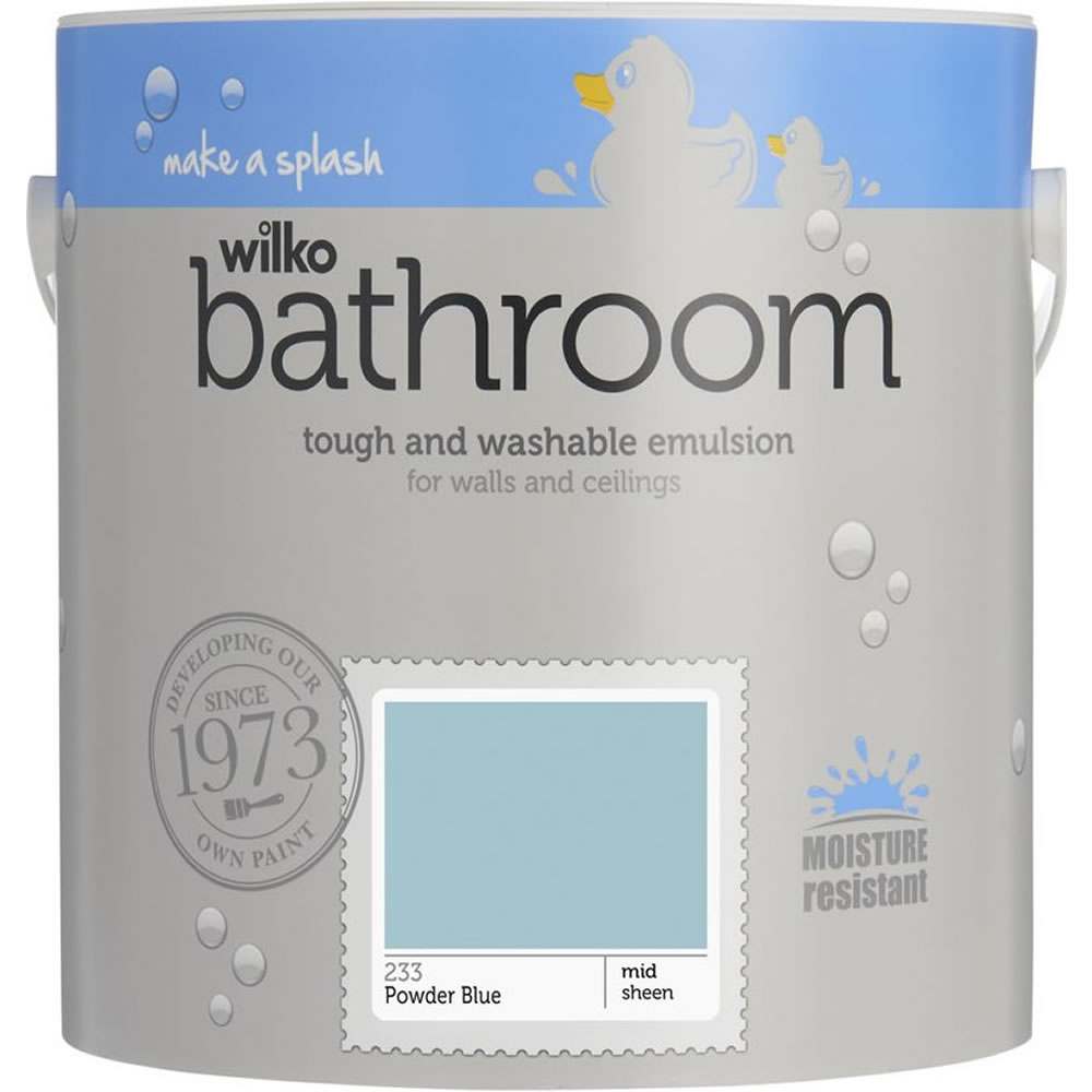 Wilko Bathroom Powder Blue Mid Sheen Emulsion Pain t 2.5L Image 1