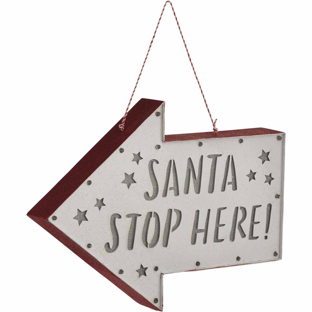 Wilko Traditional 'Santa Stop Here!' LED Glitter Arrow Image 1
