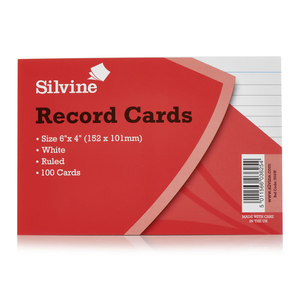 Silvine 6 x 4 inch White Record Cards 100 pack Image 1