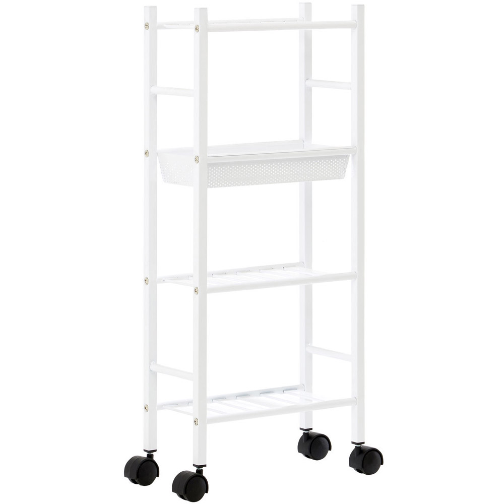 Dara 4-Tier White Trolley with Basket Image 1