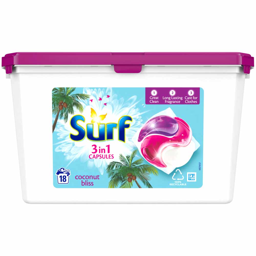 Surf 3 in 1 Coconut Bliss Laundry Washing Capsules 18 Washes Image 2