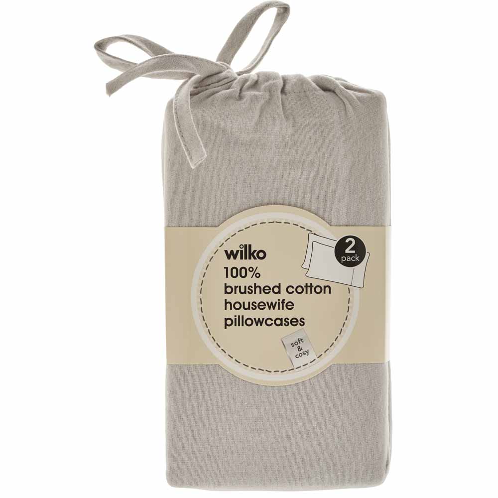 Wilko Silver Brushed Cotton Pillowcases 2 Pack Image 3