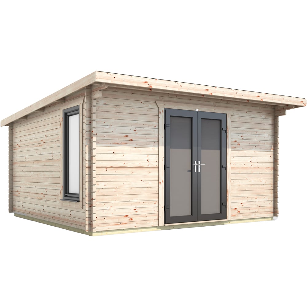 Power Sheds 14 x 12ft Centre Double Door Pent Log Cabin Image 1
